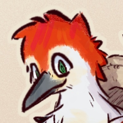 Headshot of Sterling, an anthropomorphic red-bellied woodpecker